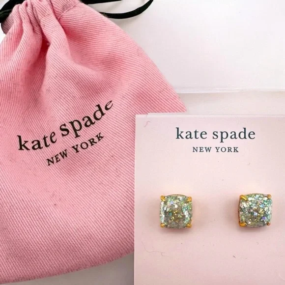 NWT Kate Spade Square Faux Opal Stud Earrings Goldtone & Dust Bag NWT - Picture 7 of 12